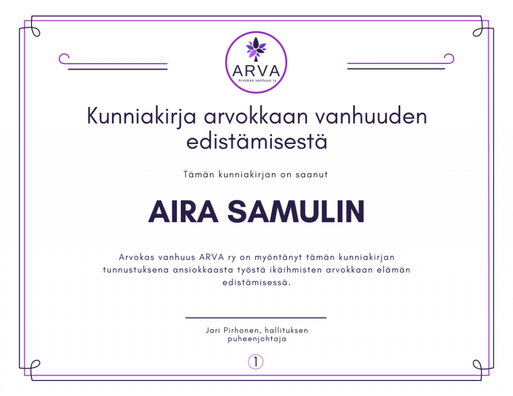 Kunniakirja, Aira Samulin