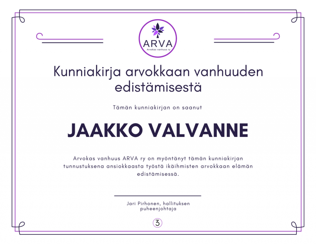 Kunniakirja, Jaakko Valvanne