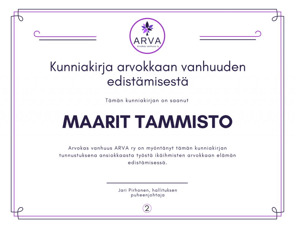Kunniakirja, Maarit Tammisto
